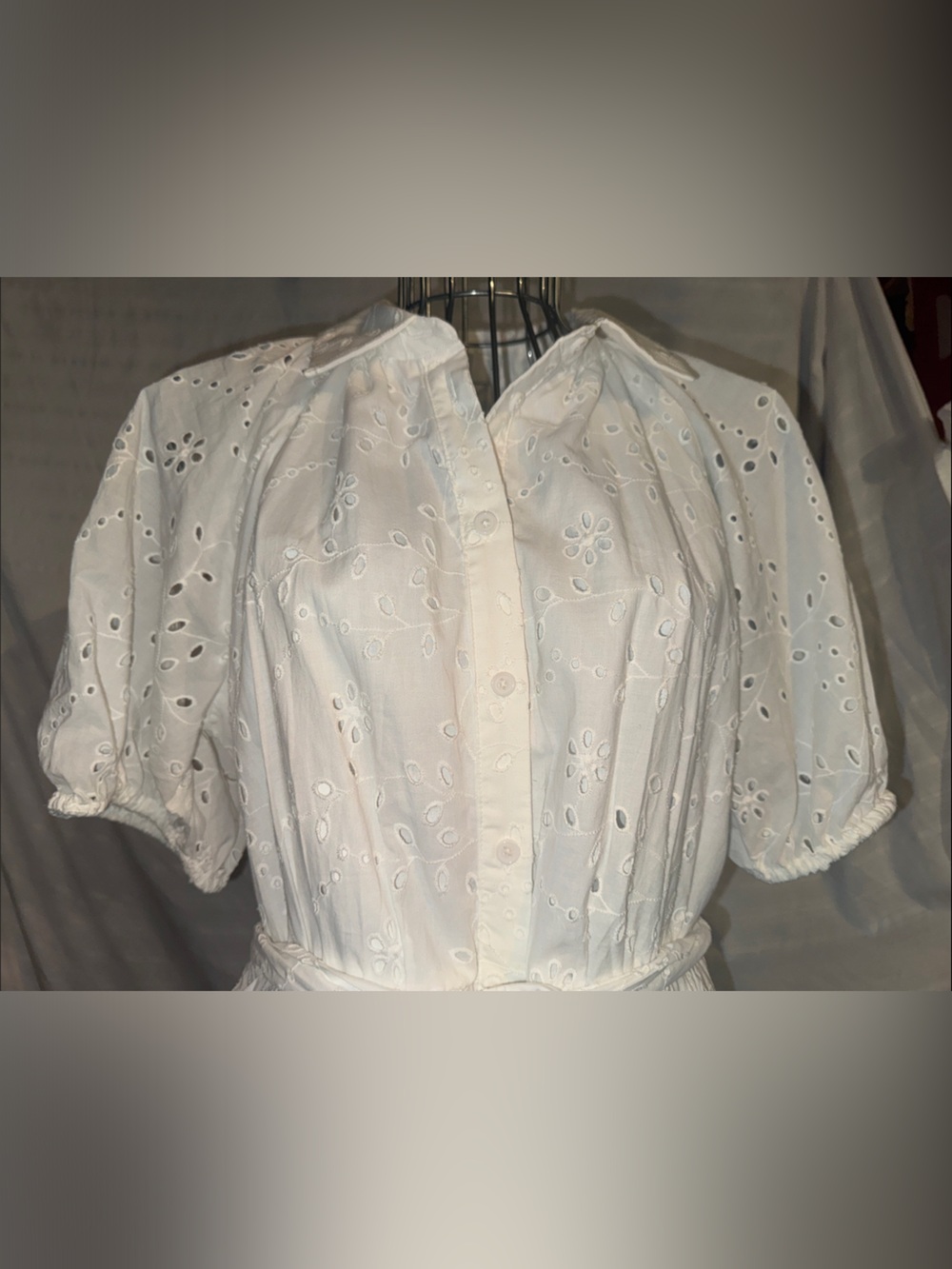 White Eyelet Fully Lined Dummer Dress with Tie at Waist and Pockets - Picture 2 of 8